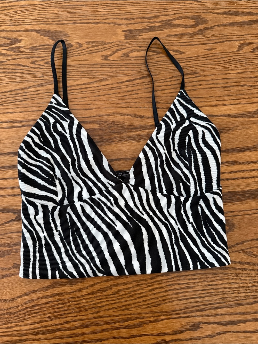 Zara Black & White Zebra-Print V-Neck Crop Top